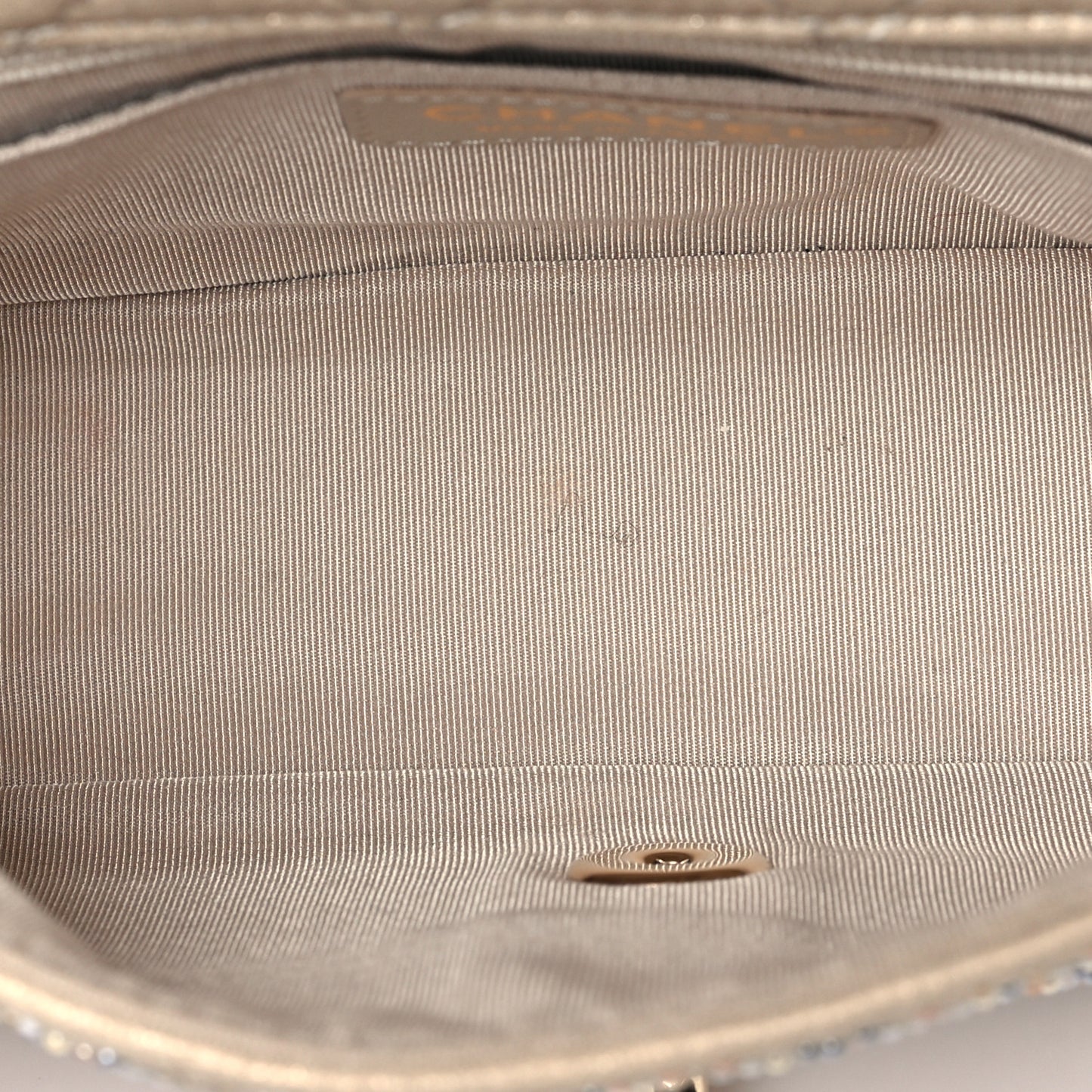 Iridescent Calfskin Studded Mini Flap Gold