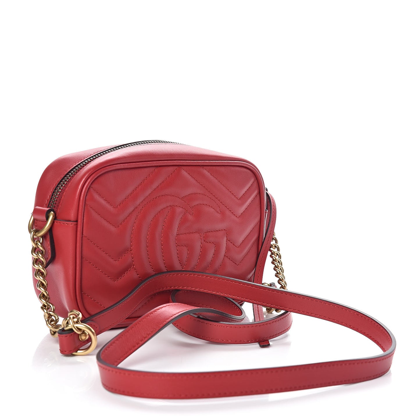 Calfskin Matelasse Mini GG Marmont Chain Shoulder Bag Hibiscus Red
