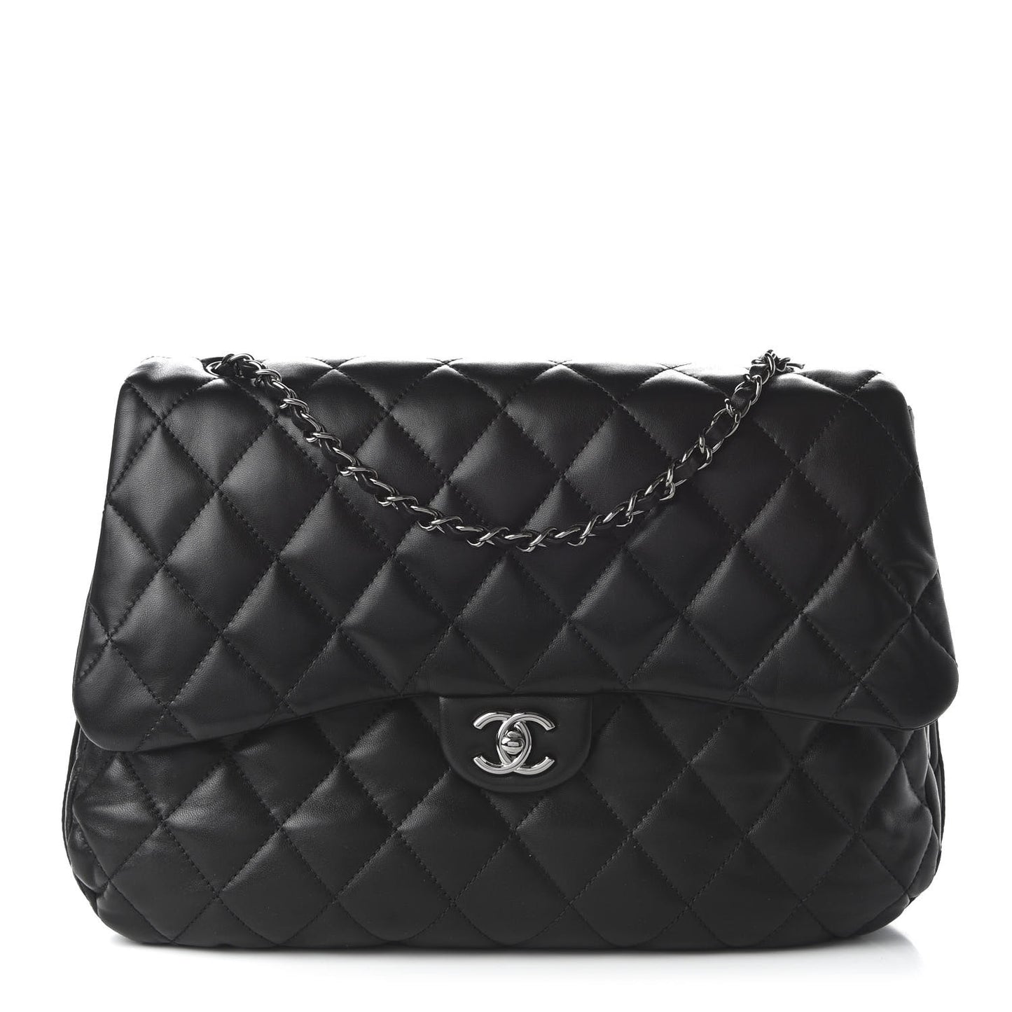 Lambskin Quilted 3 Large Flap Black