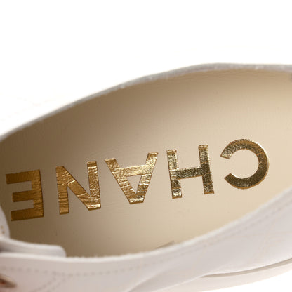 Chanel Lambskin Printed Logo Sneakers 39 White 8 of 9
