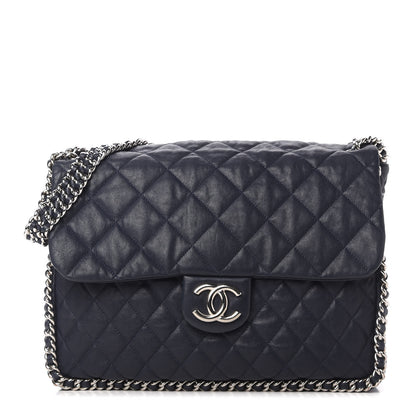 Chanel Washed Lambskin Quilted Chain Around Maxi Flap Dark Navy Blue 1 of 10