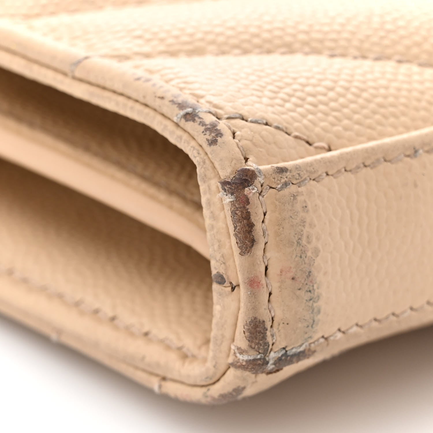 Saint Laurent Grain De Poudre Matelasse Chevron Monogram Chain Wallet Dark Beige 11 of 18