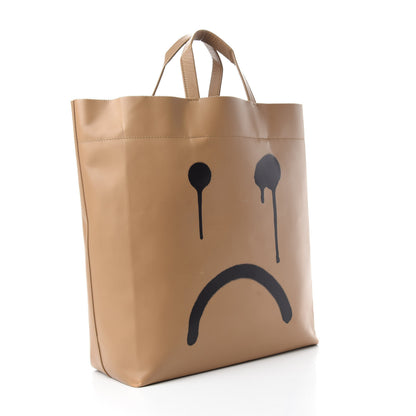 Balenciaga Calfskin Printed Happy Sad Medium Market Shopper Tote Light Brown 3 of 15