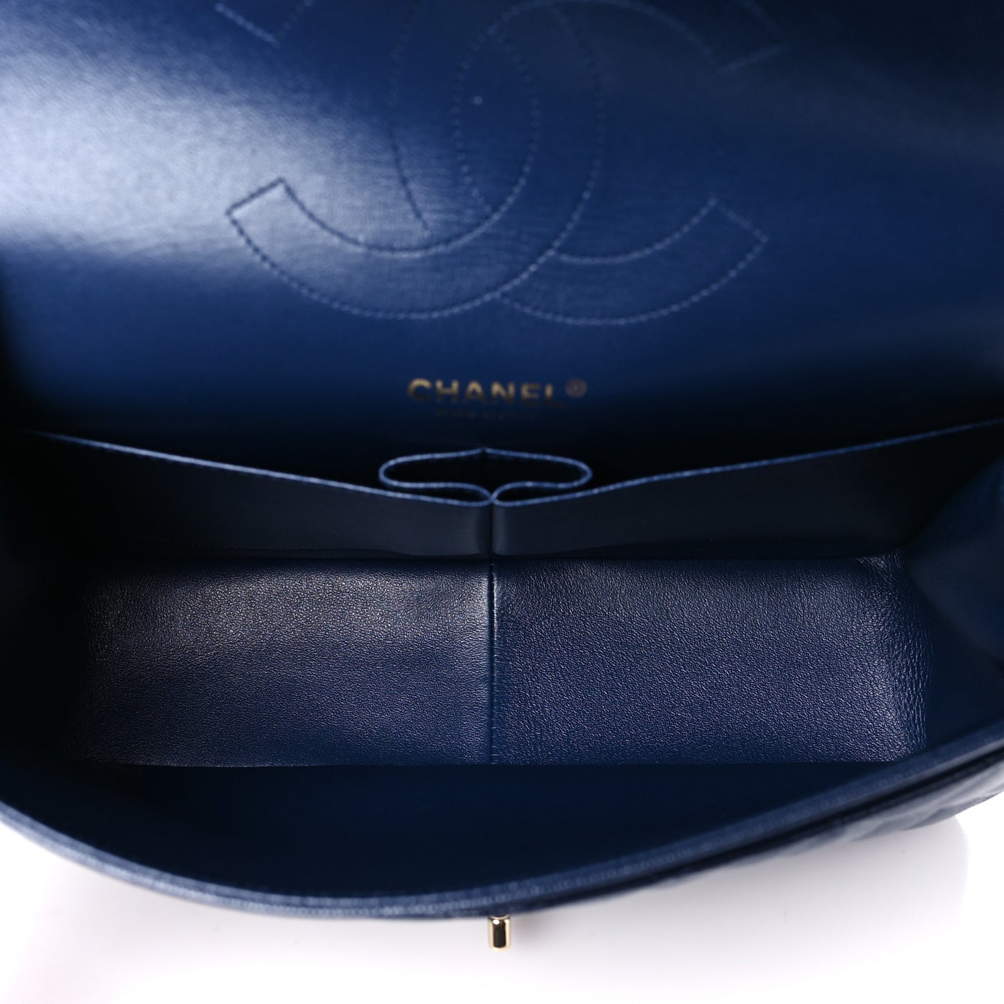 Caviar Quilted Jumbo Double Flap Navy Blue