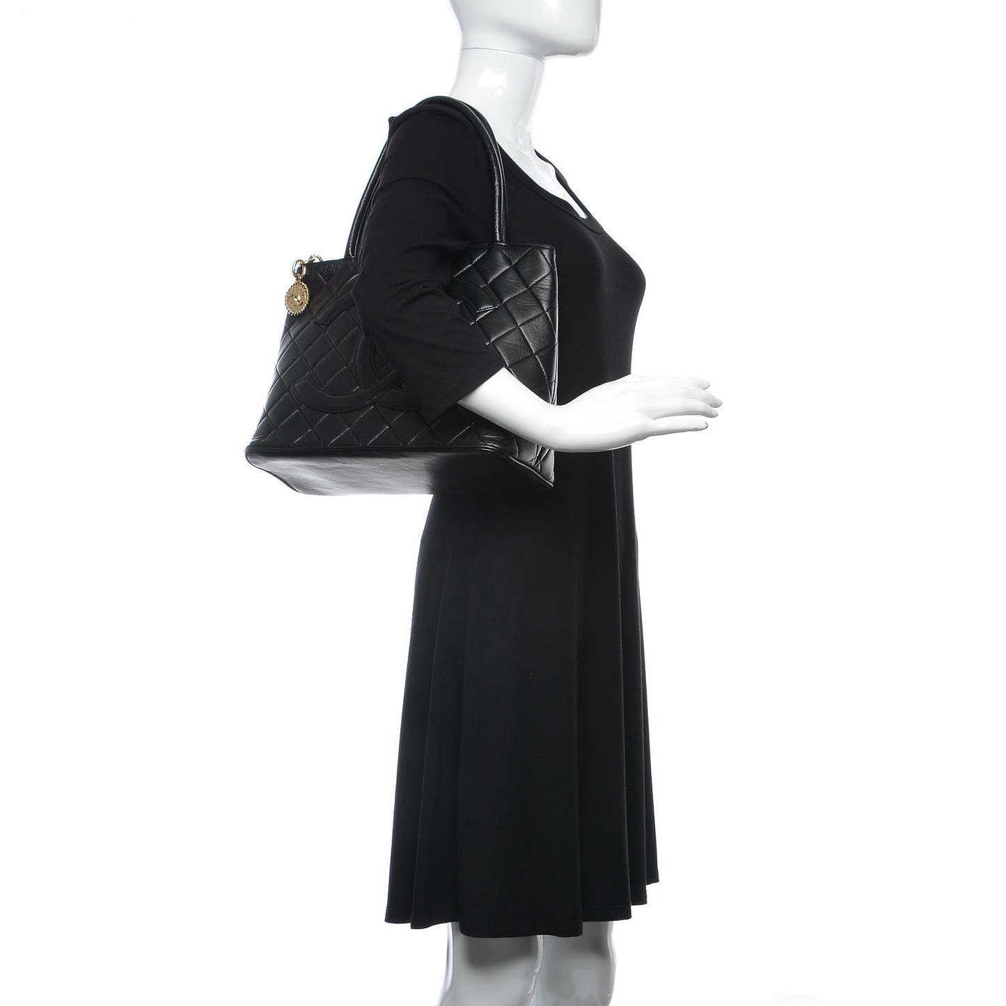 Lambskin Quilted Medallion Tote Black