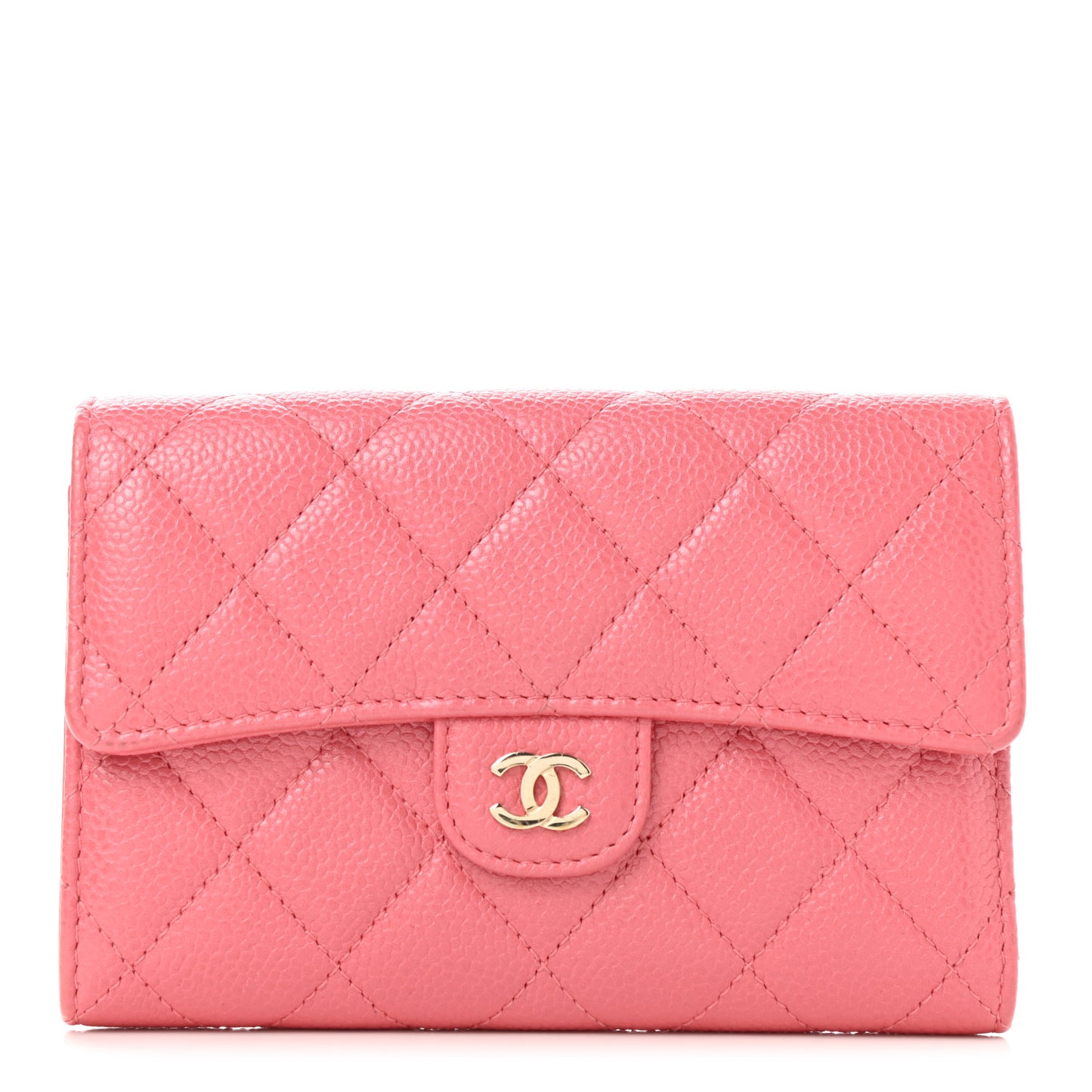 Caviar Quilted Medium Flap Wallet Dark Pink