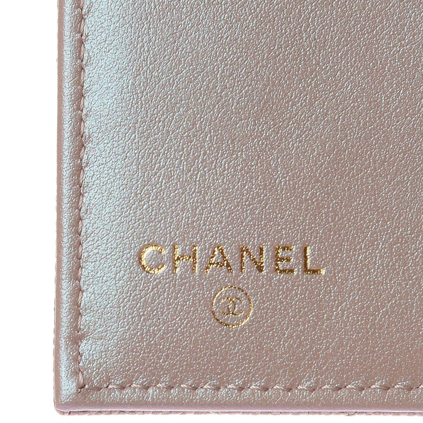 Iridescent Caviar Quilted Small Flap Wallet Beige