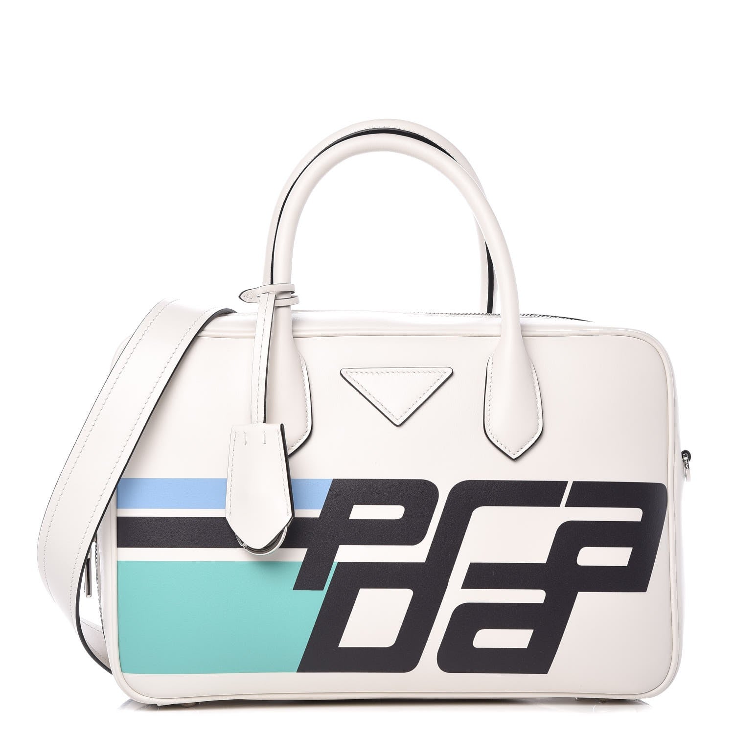 Prada City Calfskin Racing Logo Bowler White Black 1 of 7