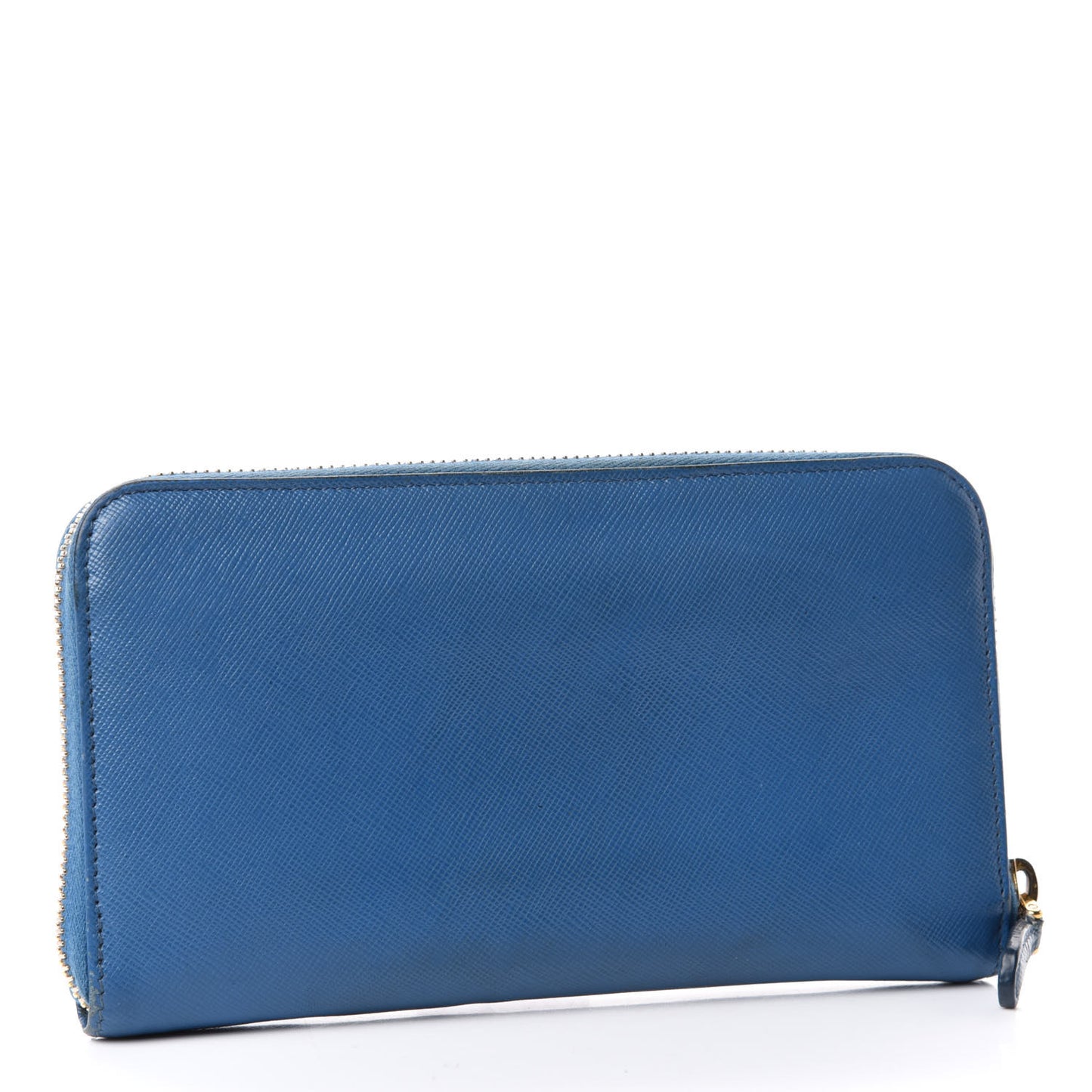 Saffiano Metal Zip Around Wallet Blue