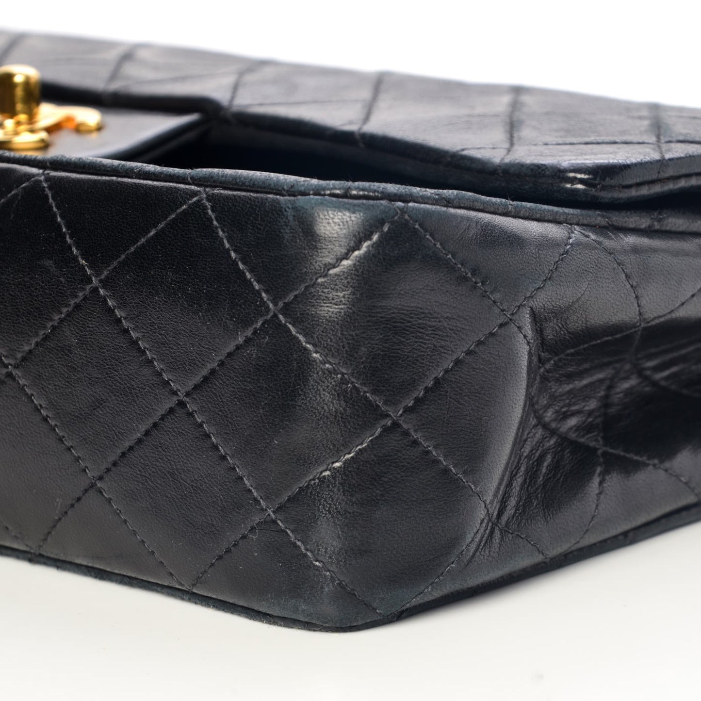 Lambskin Quilted Medium Double Flap Black