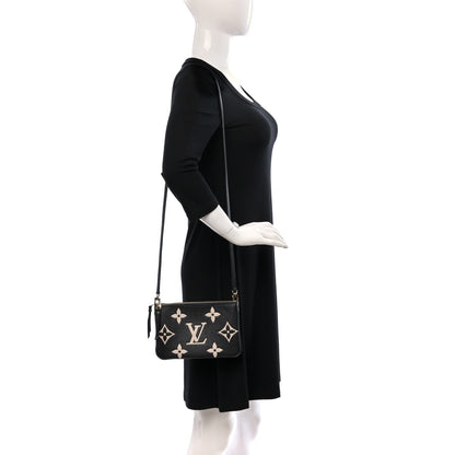 Louis Vuitton Empreinte Monogram Giant Double Zip Pochette Black Cream 2 of 10