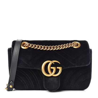 Gucci Velvet Matelasse Mini GG Marmont Shoulder Bag Black 1 of 12