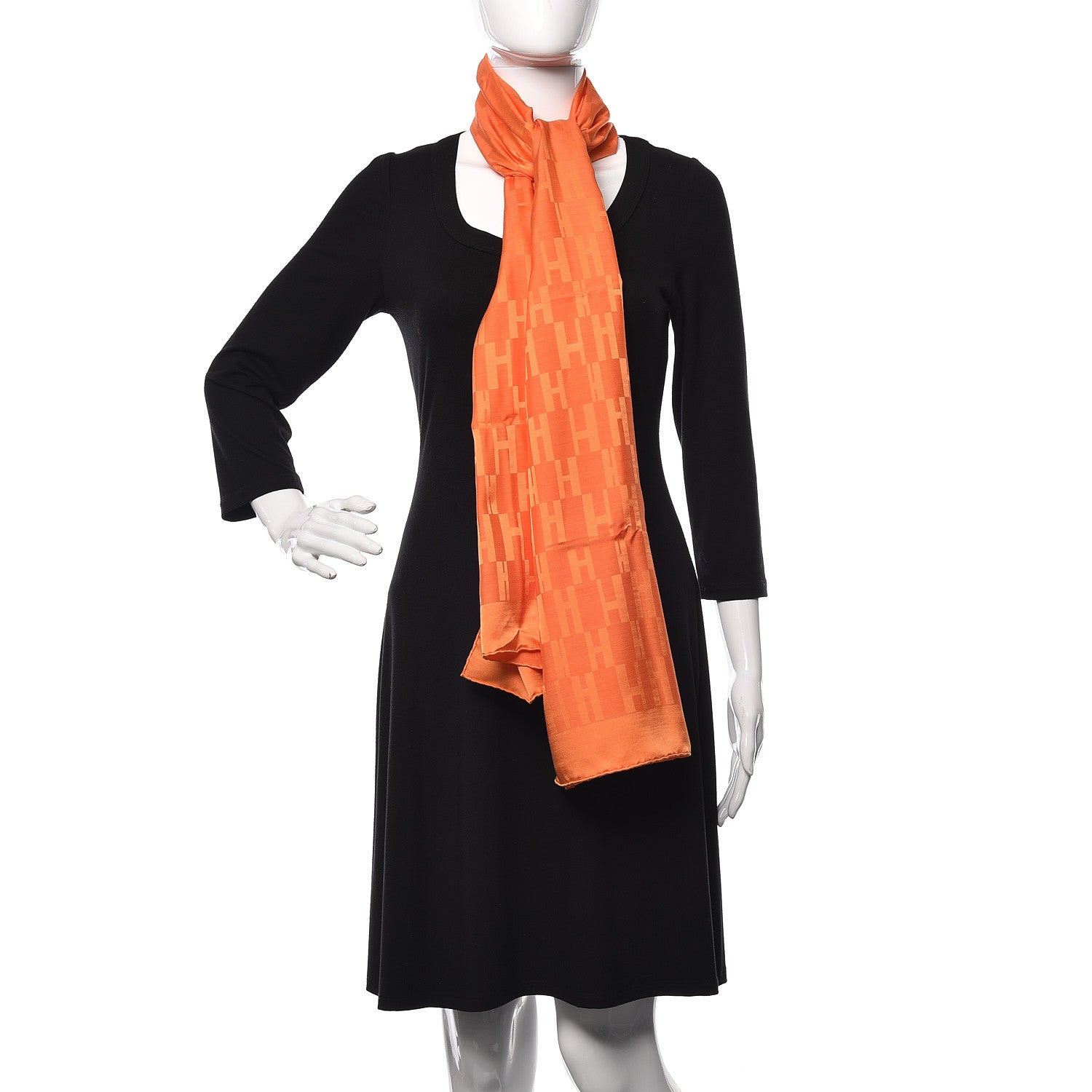 Hermes Silk Wool Faconnee Grand H Scarf Orange 2 of 4