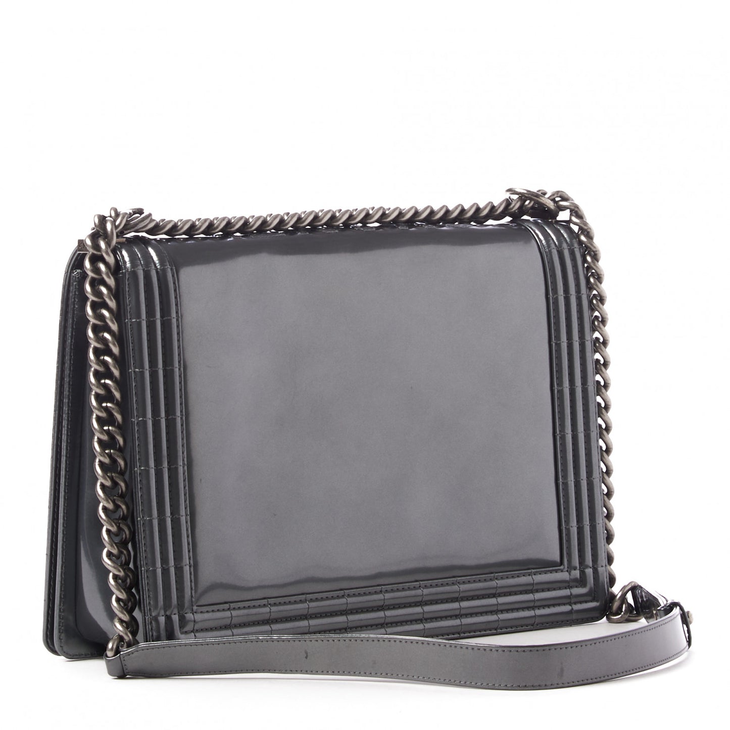 Glazed Calfskin Large Boy Flap Grey
