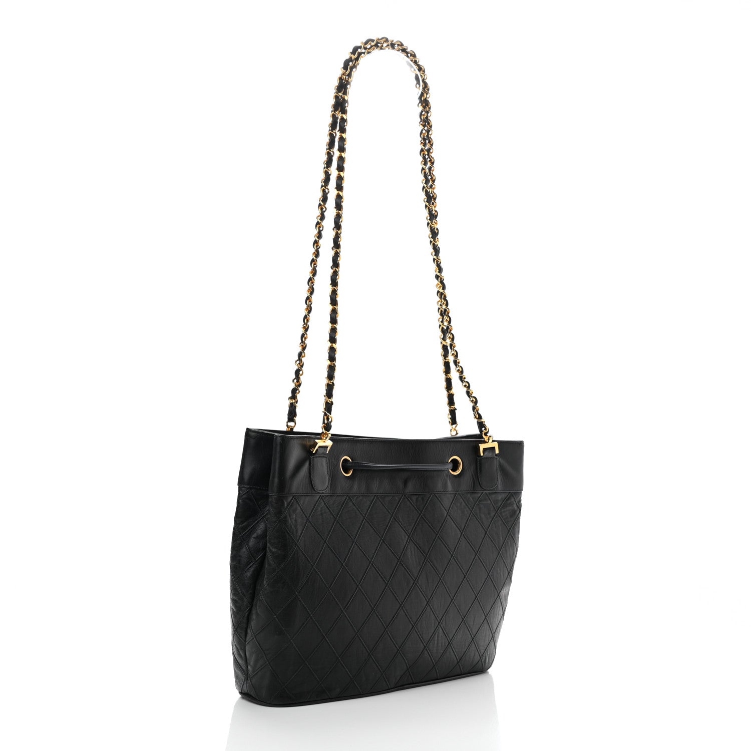 Chanel Calfskin Quilted Drawstring Shopping Tote Blue 3 of 8