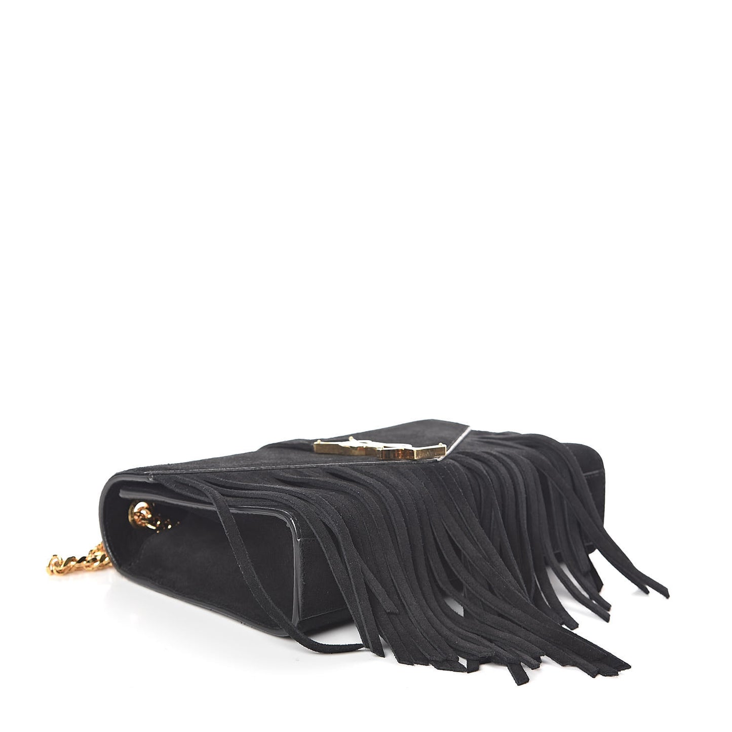 Suede Fringe Small Monogram Satchel Black