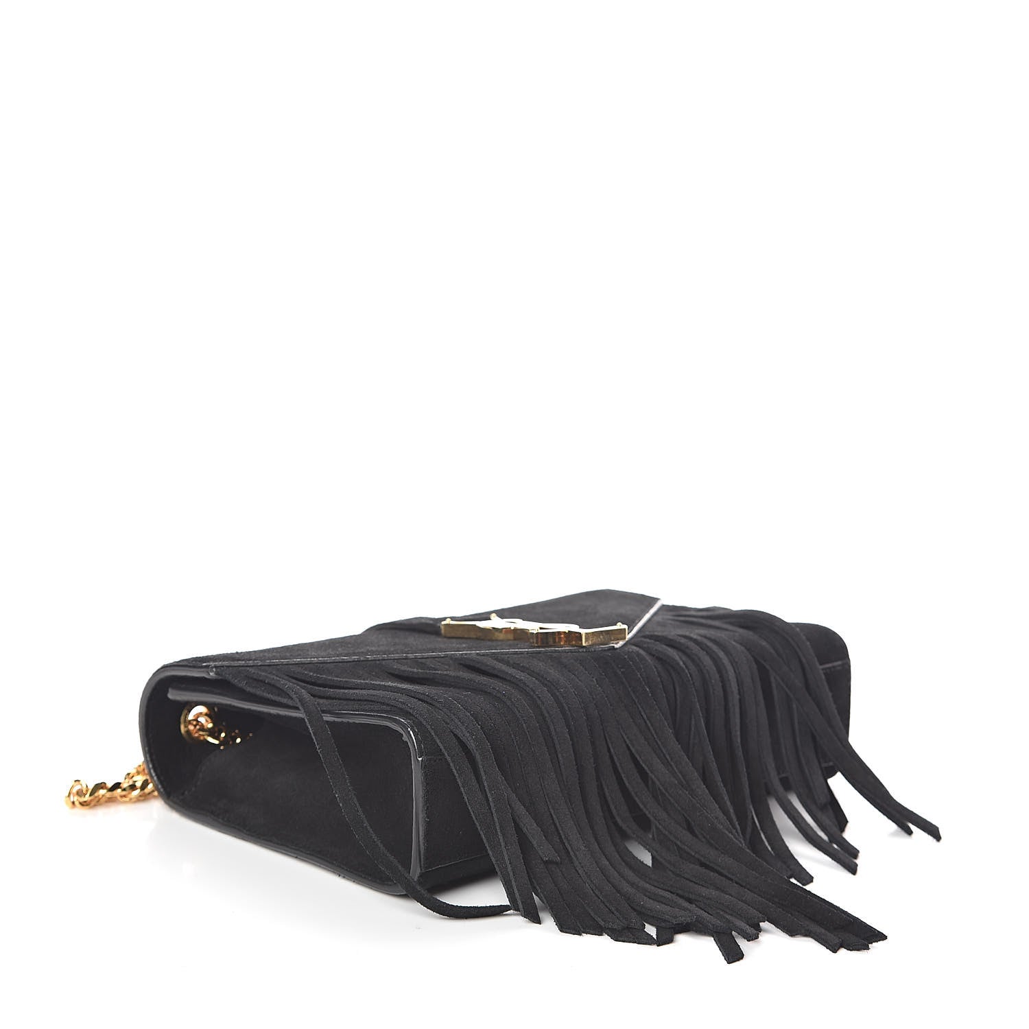 Saint Laurent Suede Fringe Small Monogram Satchel Black 4 of 9
