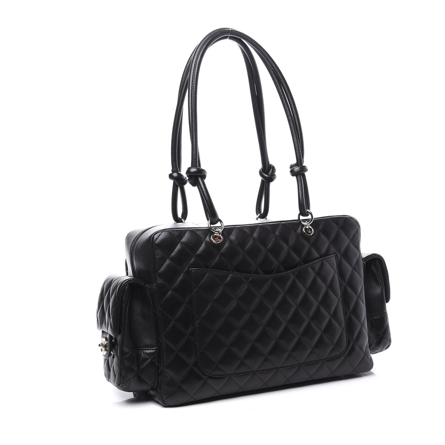Calfskin Quilted Large Cambon Multipocket Reporter Black White