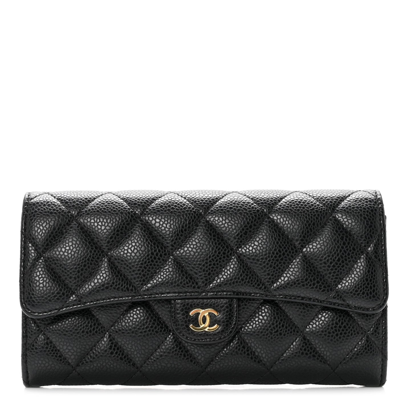 Caviar Quilted Large Gusset Flap Wallet Black