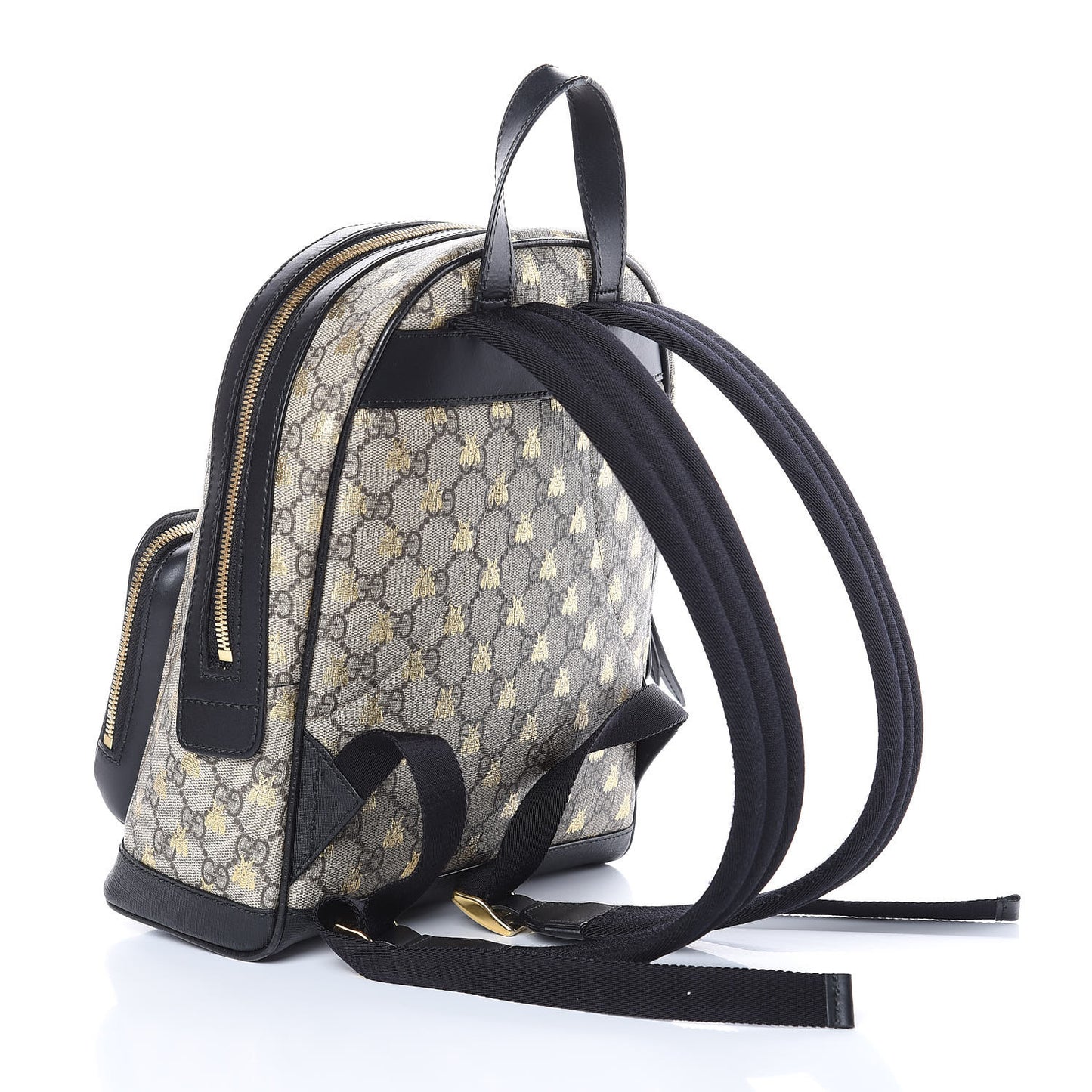 GG Supreme Monogram Bees Print Small Day Backpack Beige Oro Black
