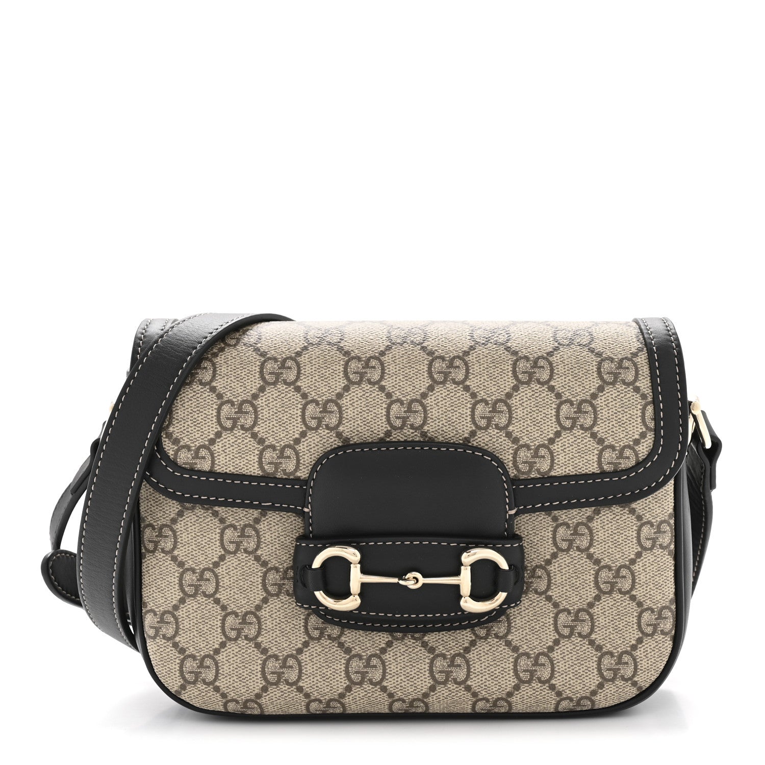 Gucci GG Supreme Monogram Horsebit 1955 Soft Small Shoulder Bag Beige Black 1 of 11