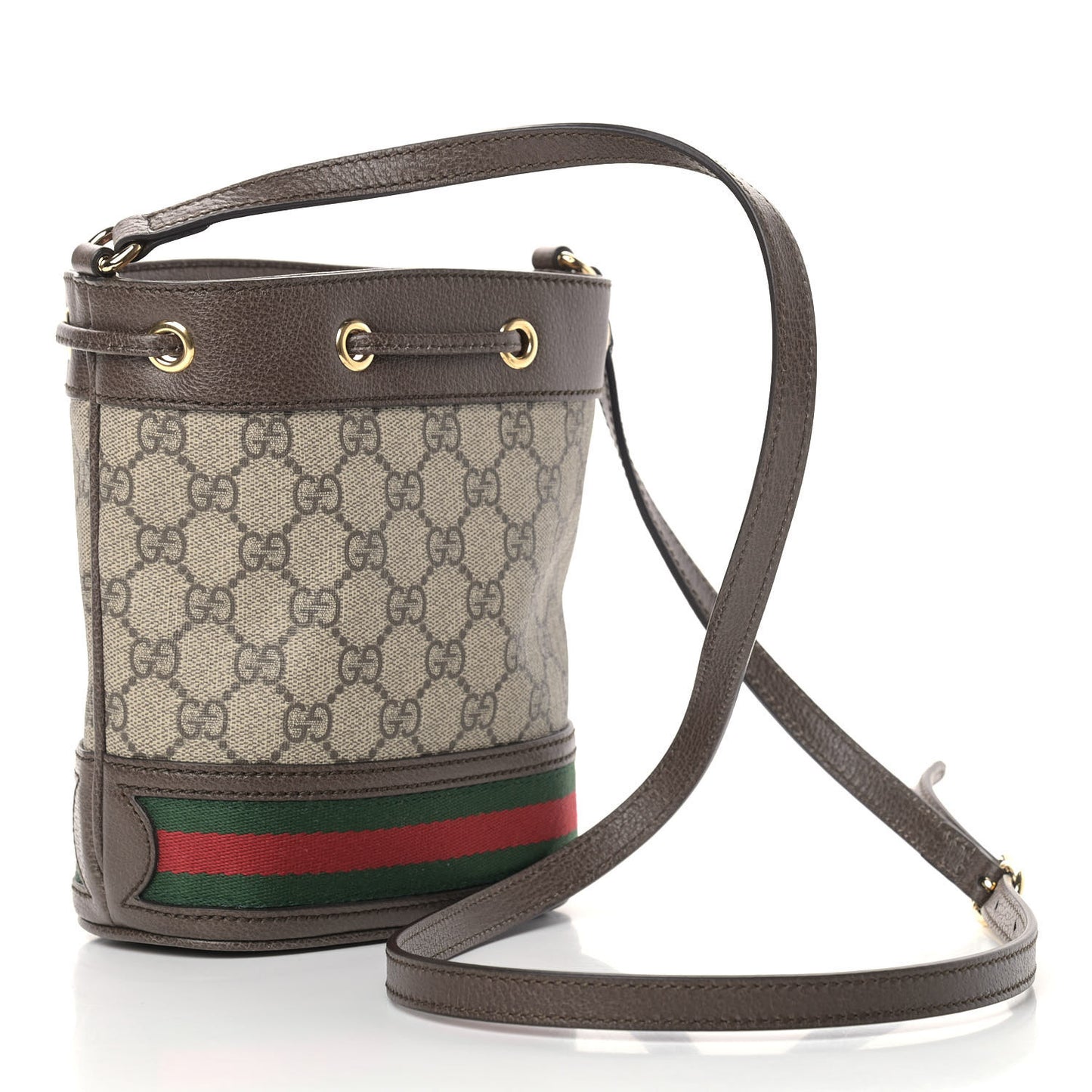 GG Supreme Monogram Web Mini Ophidia Bucket Bag Brown