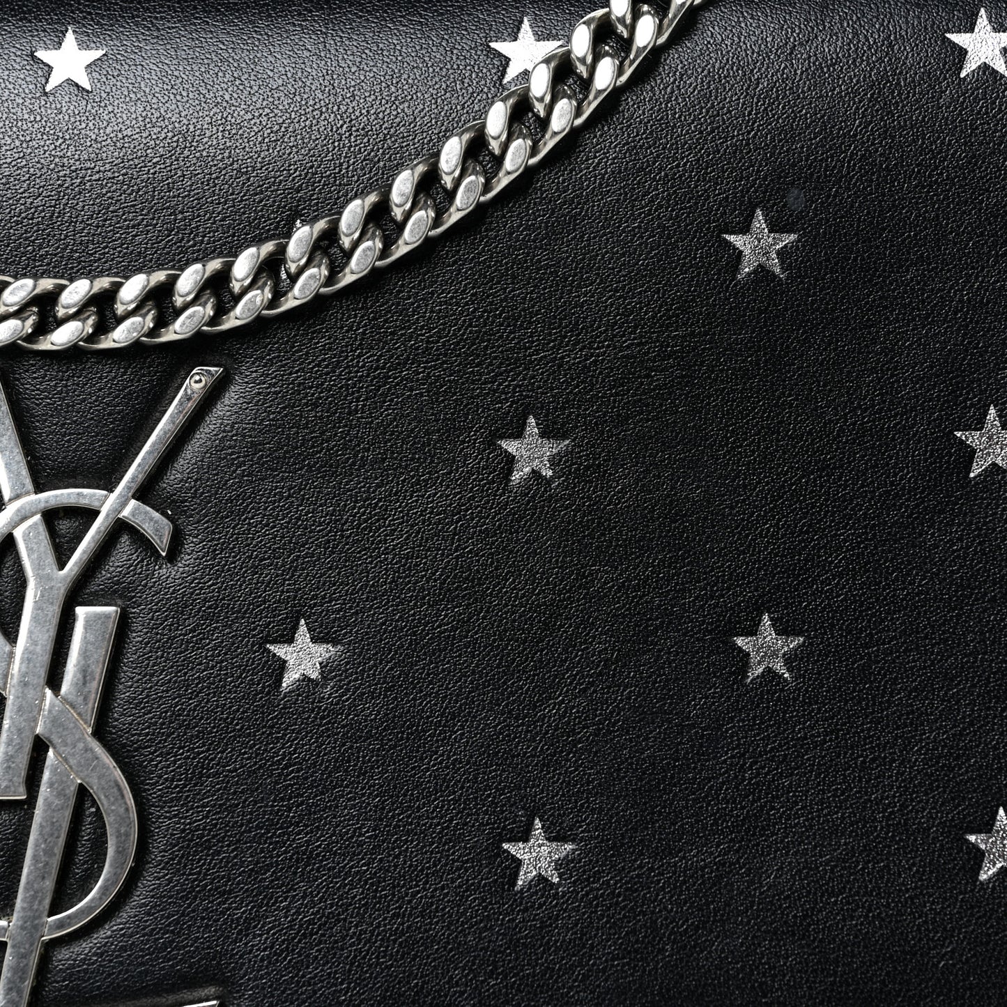 Calfskin Star Print Medium Monogram Kate Satchel Black