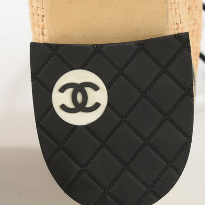 Chanel Straw Calfskin Sneakers 37.5 Beige Black 6 of 8