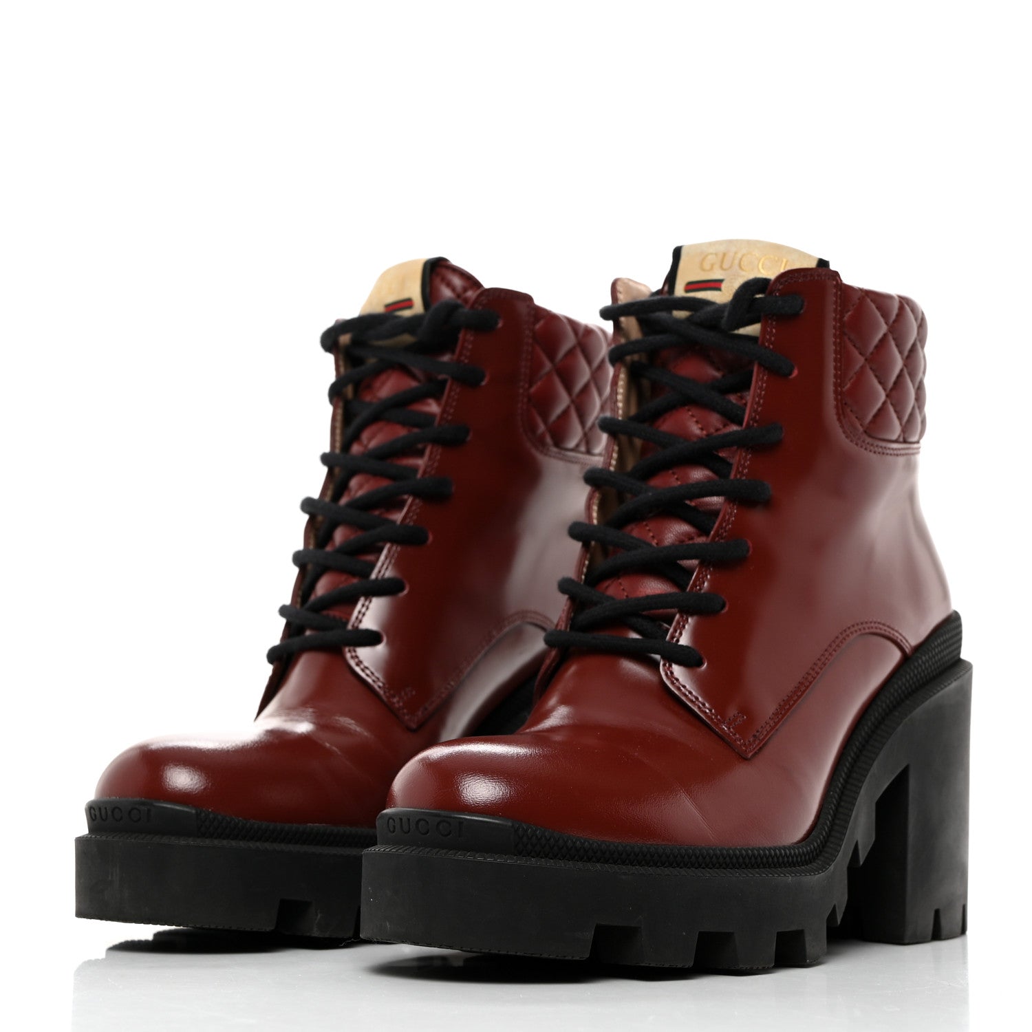Gucci Magnum Calfskin Nappa Quilted Lace Up Ankle Boots 36.5 Garnet Red 3 of 9