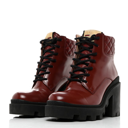 Gucci Magnum Calfskin Nappa Quilted Lace Up Ankle Boots 36.5 Garnet Red 3 of 9