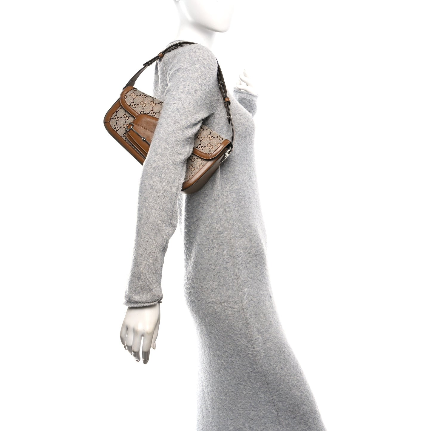 Monogram Small Horsebit 1955 Asymmetric Shoulder Bag Beige Brown Sugar
