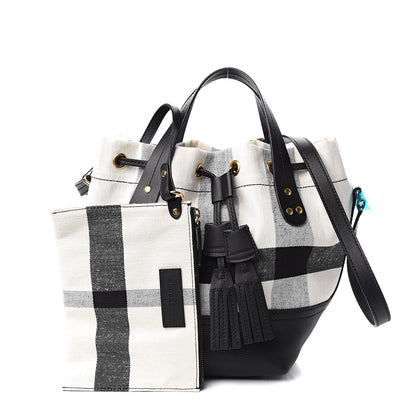 Burberry Grainy Calfskin House Check Canvas Small Heston Crossbody White Black 3 of 12