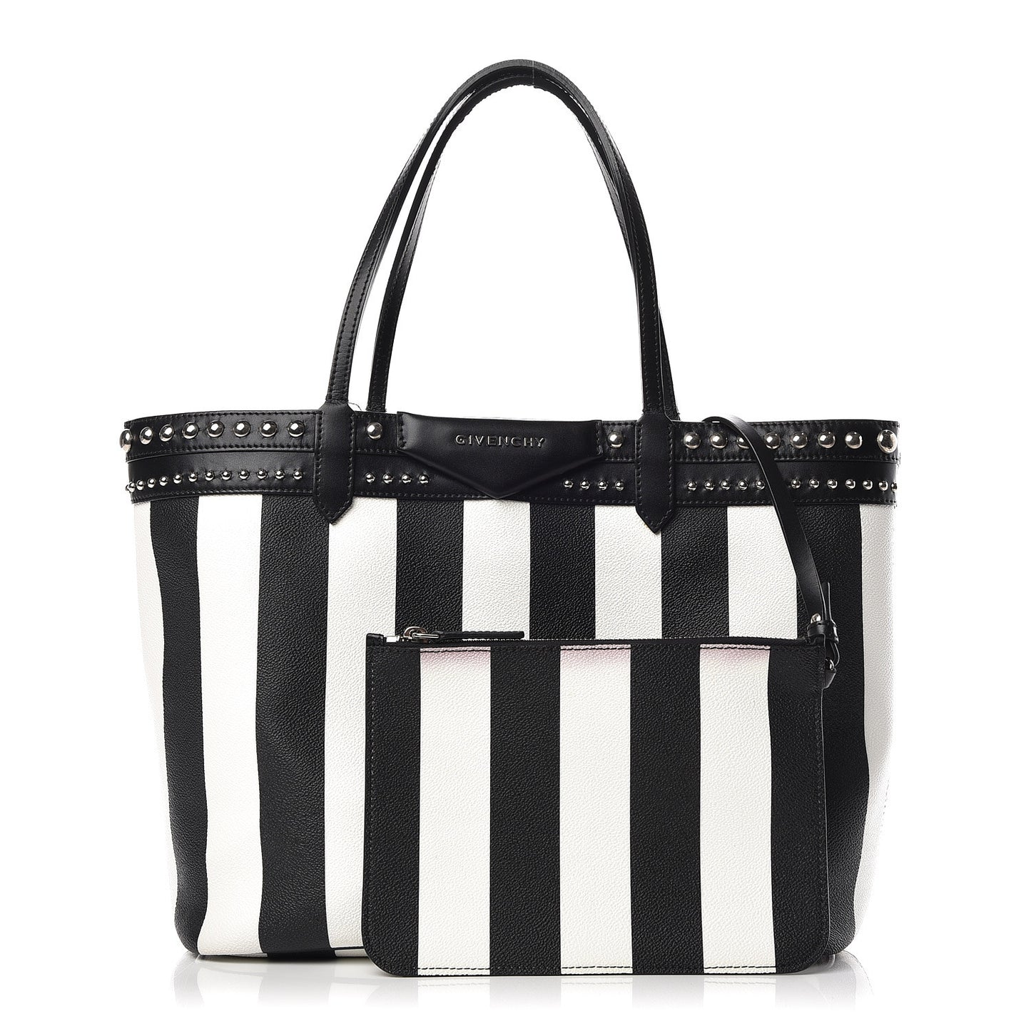 Coated Canvas Striped Large Antigona Tote Black White