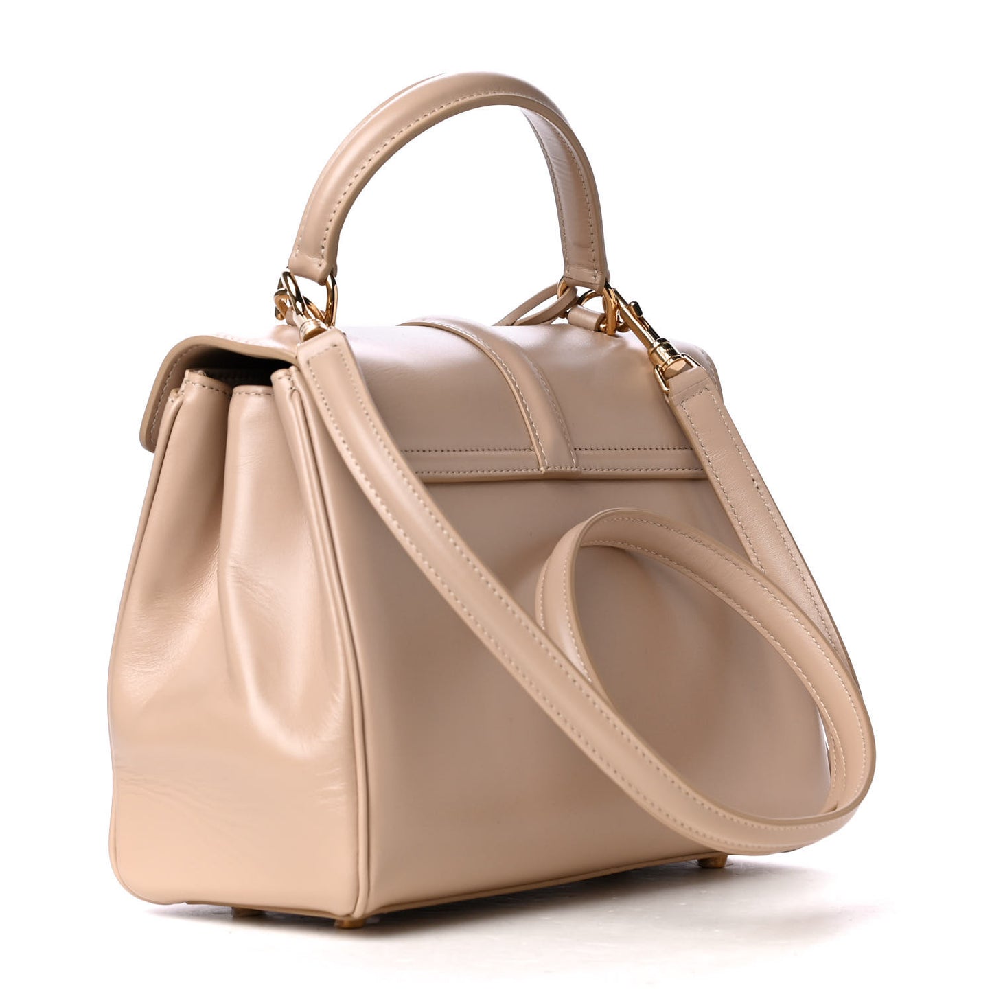 Satinated Calfskin Small 16 Top Handle Bag Beige