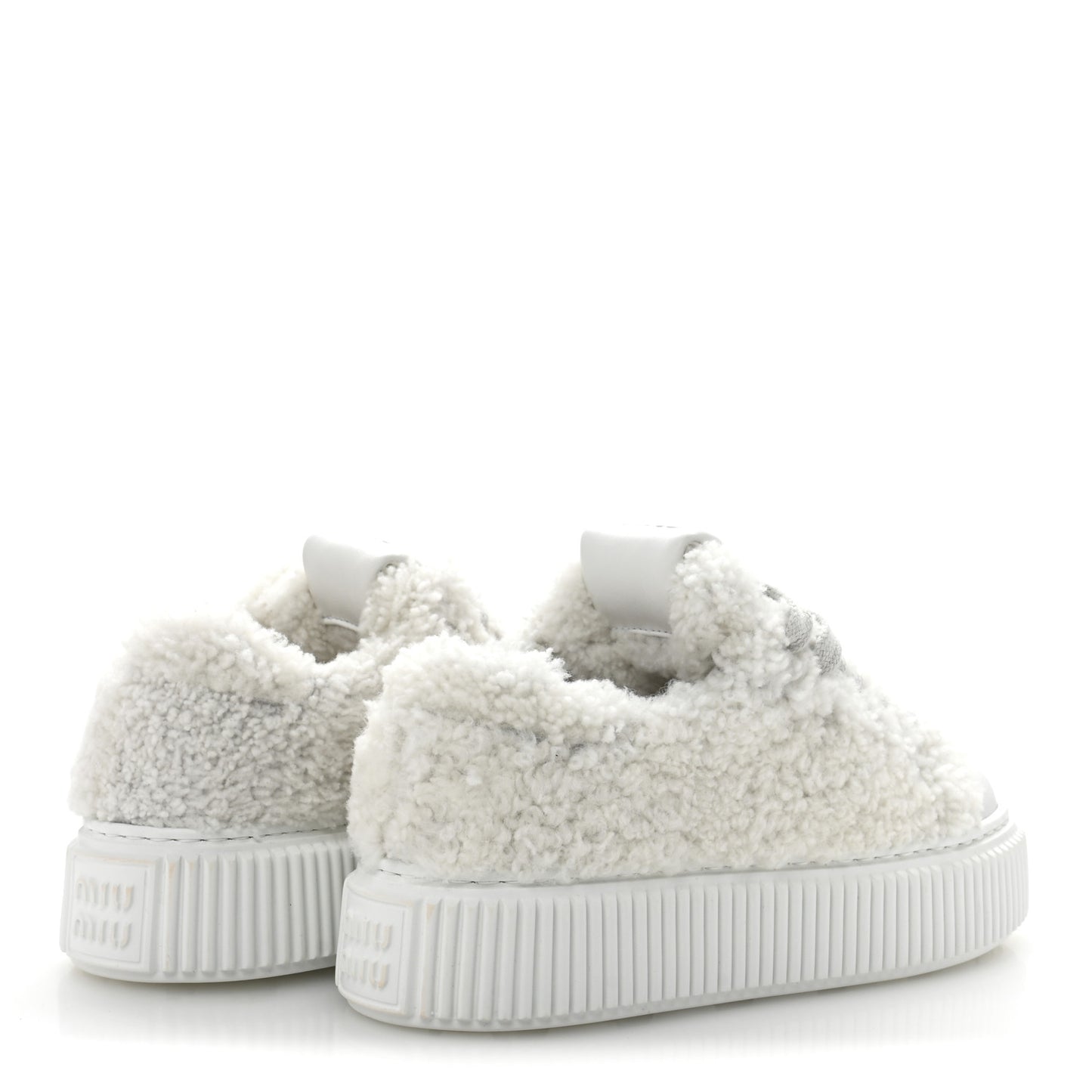 Montone Shearling Low Top Platform Sneakers 35 Bianco