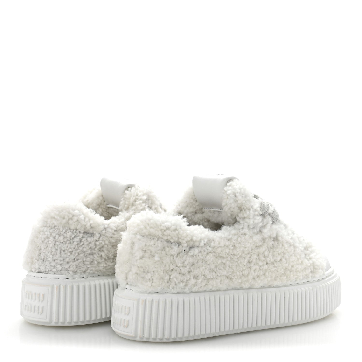 Miu Miu Montone Shearling Low Top Platform Sneakers 35 Bianco 5 of 9
