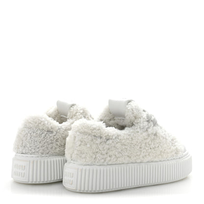 Miu Miu Montone Shearling Low Top Platform Sneakers 35 Bianco 5 of 9