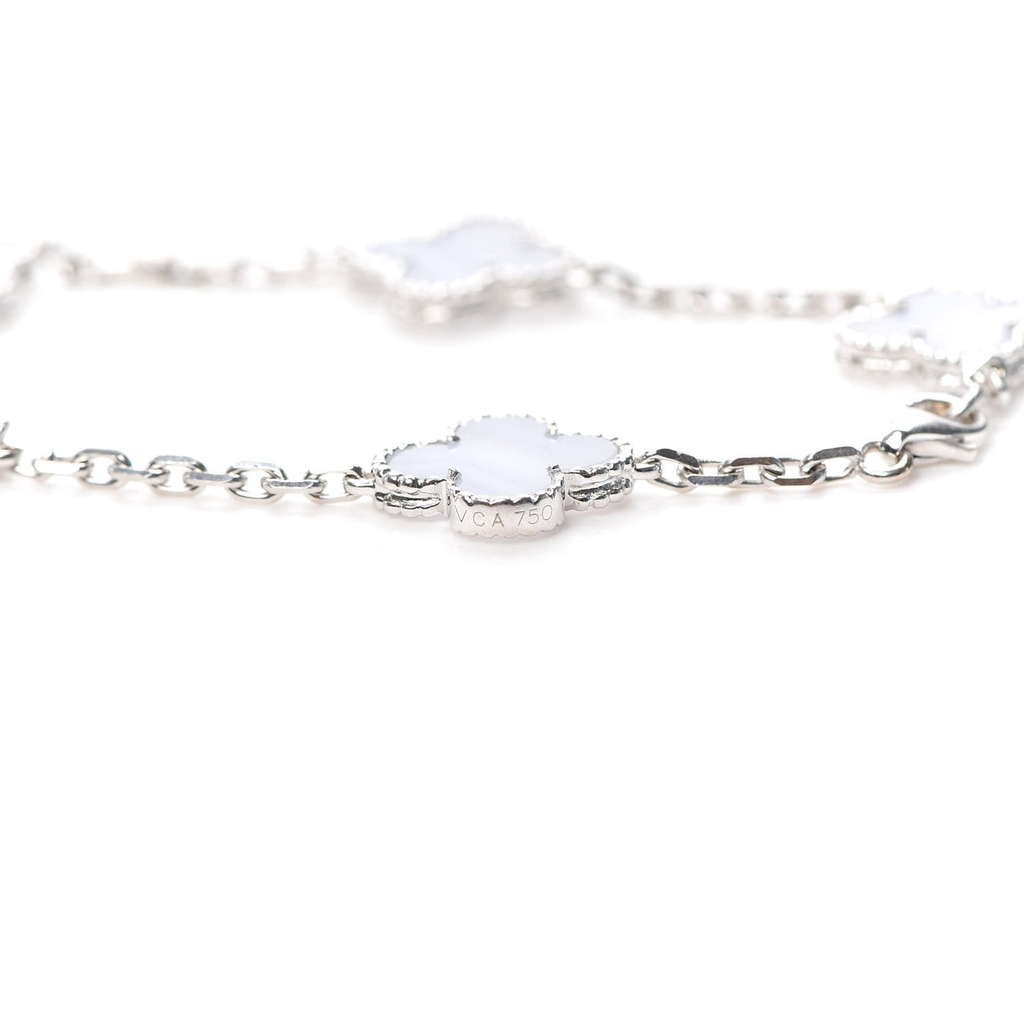 18K White Gold Chalcedony 5 Motifs Vintage Alhambra Bracelet