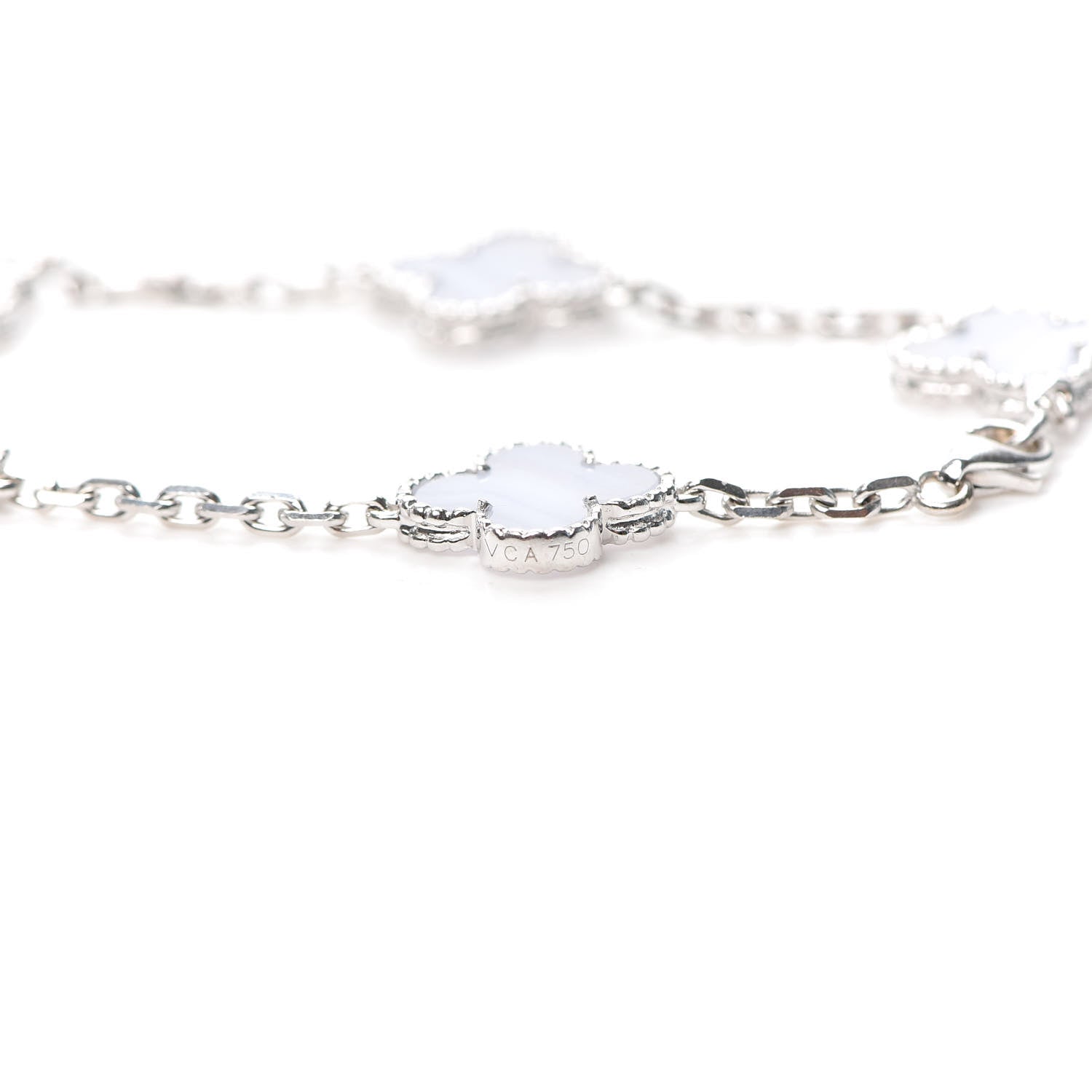 Van Cleef & Arpels 18K White Gold Chalcedony 5 Motifs Vintage Alhambra Bracelet 5 of 7