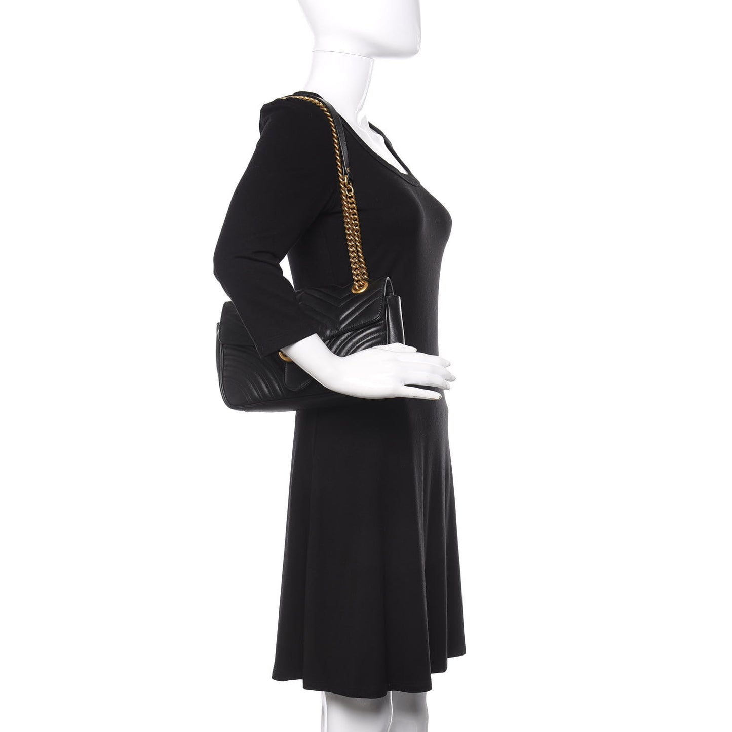Calfskin Matelasse Small GG Marmont Shoulder Bag Black