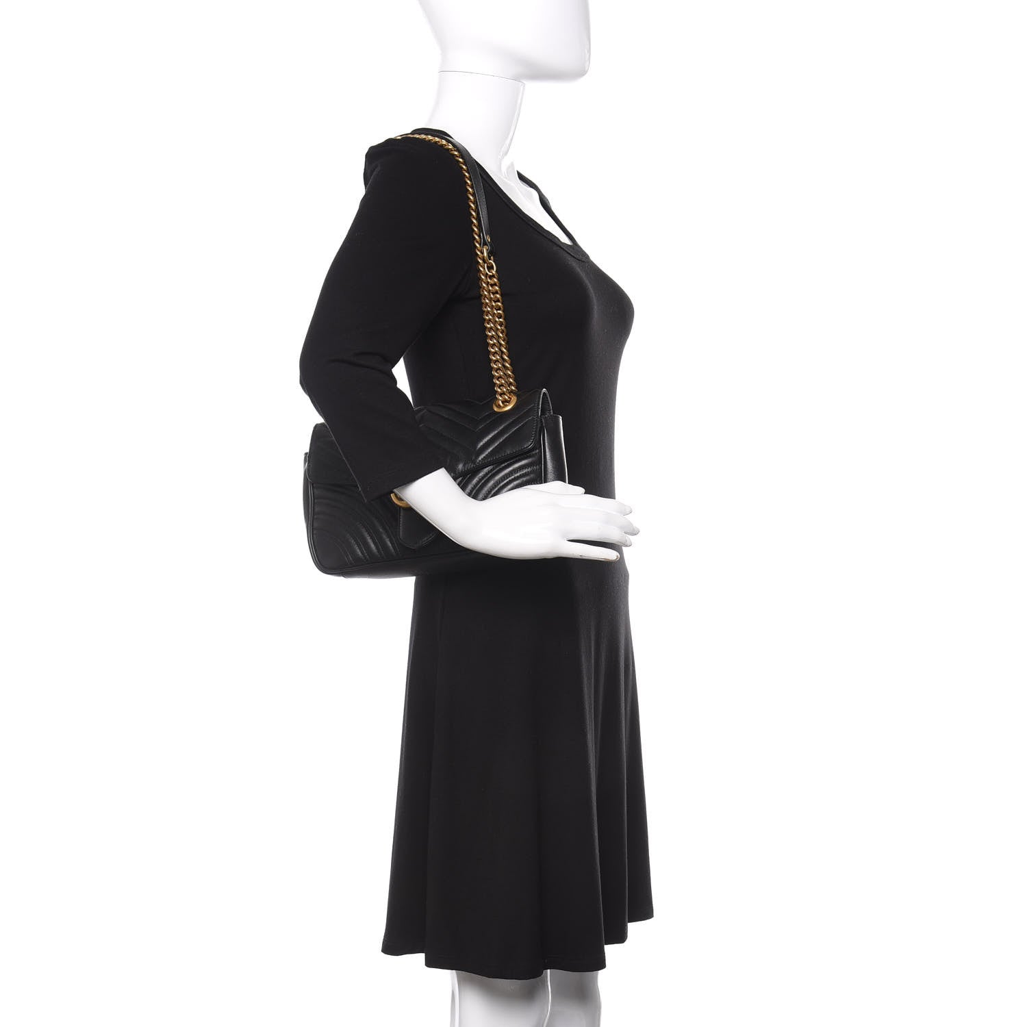 Gucci Calfskin Matelasse Small GG Marmont Shoulder Bag Black 3 of 14