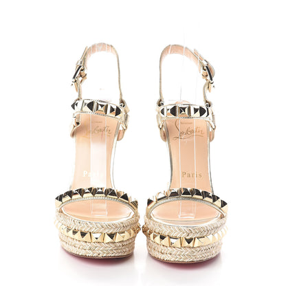 Christian Louboutin Nappa Silk Cataclou 140 Wedge Sandals 35 Sahara Light Gold 2 of 7