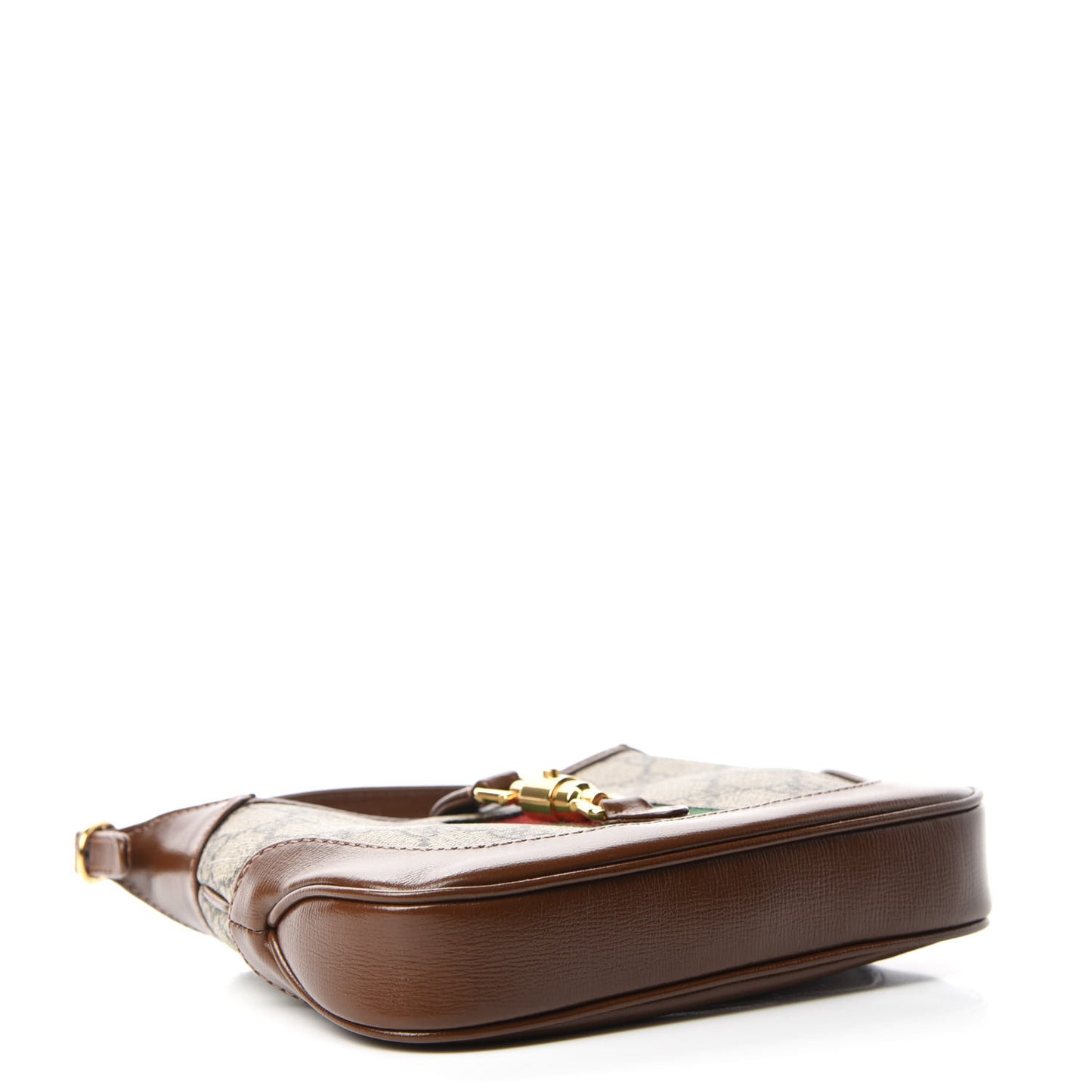 GG Supreme Monogram Azalea Calfskin Web Mini Jackie 1961 Hobo Beige Ebony Brown Sugar