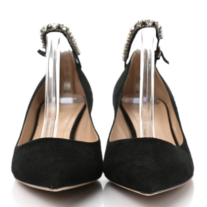 Christian Dior Suede Crystal Diorich Slingback Pumps 38 Black 2 of 8