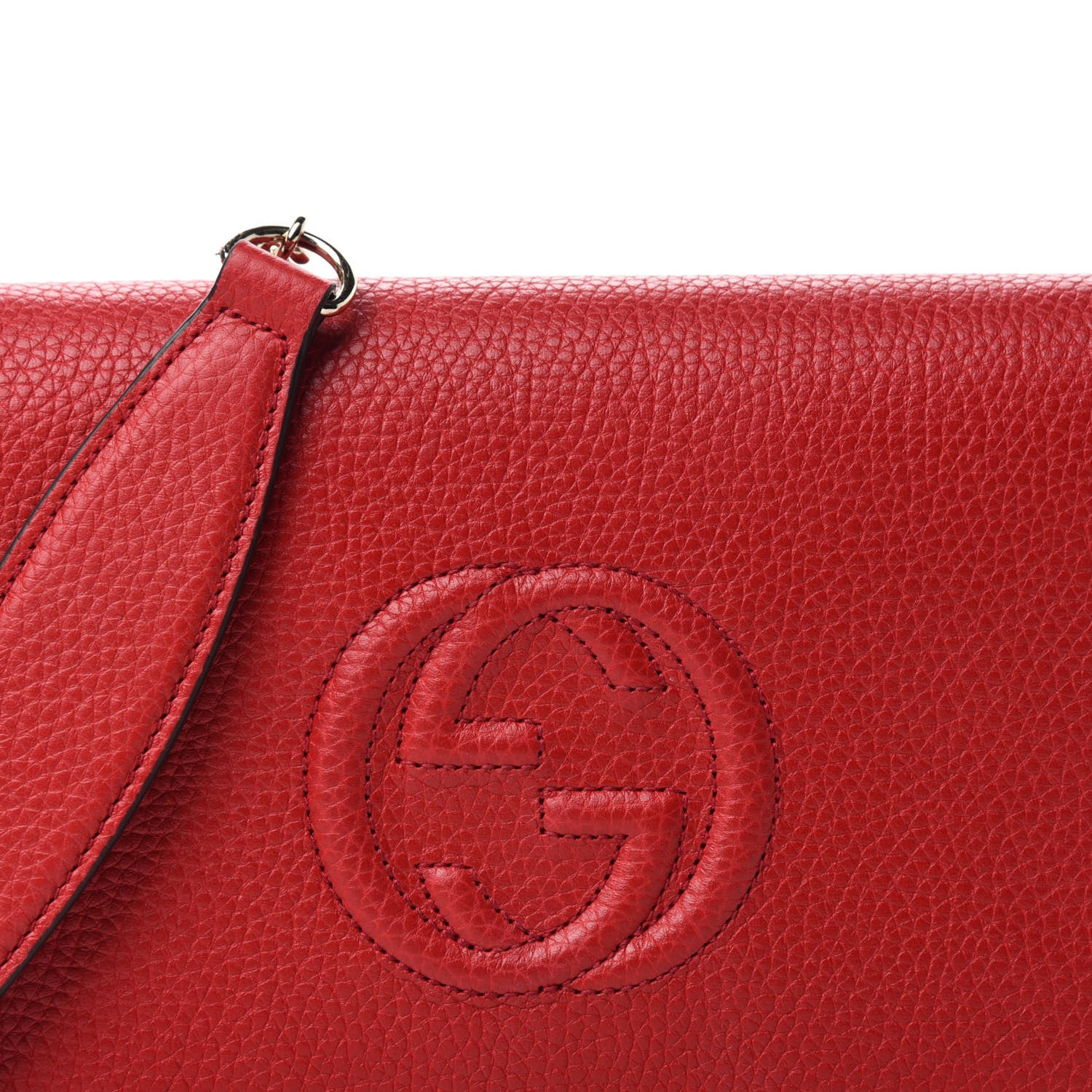 Gucci Pebbled Calfskin Soho Wallet on Chain Hibiscus Red 9 of 10