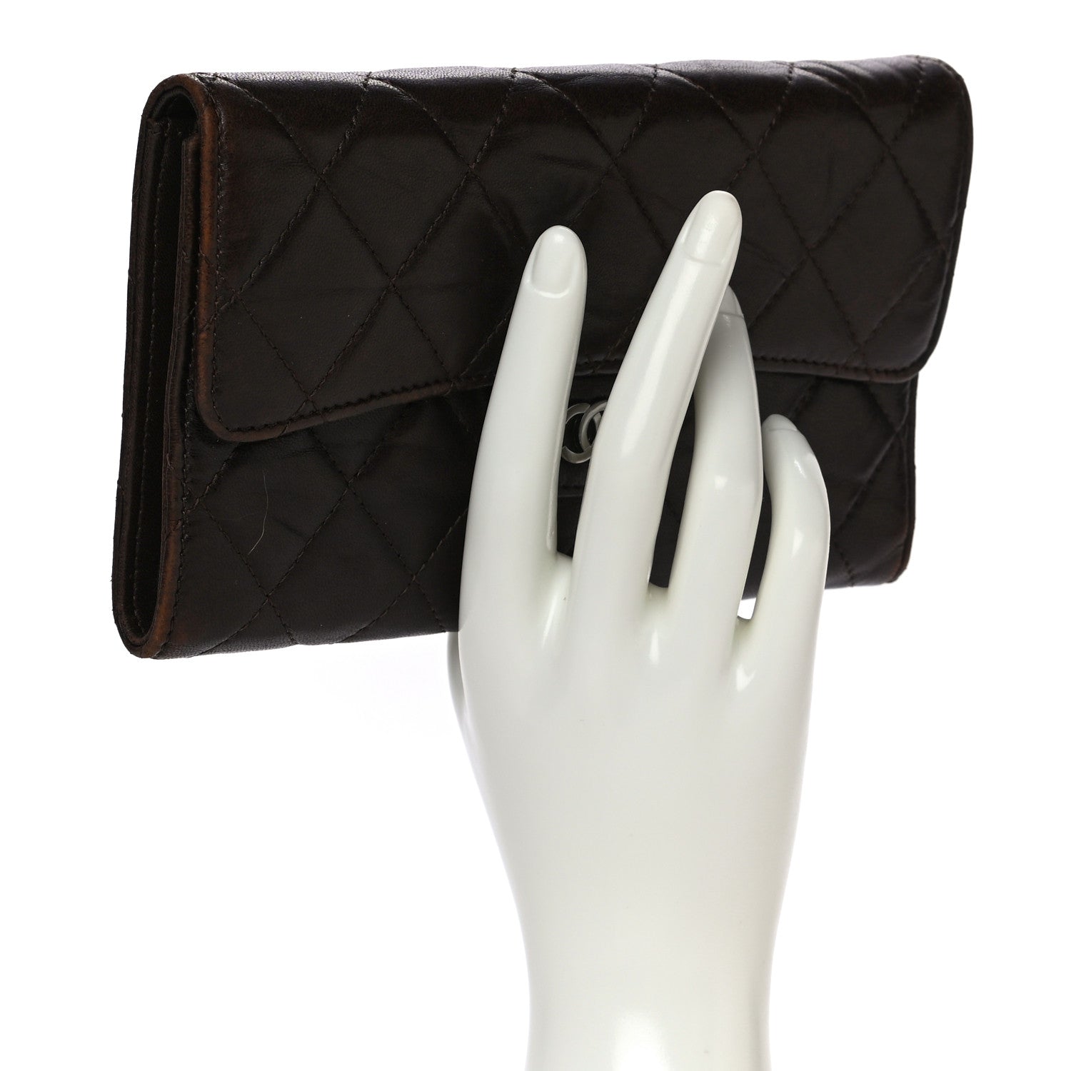 Chanel Lambskin Quilted Large Flap Wallet Dark Brown 2 of 30