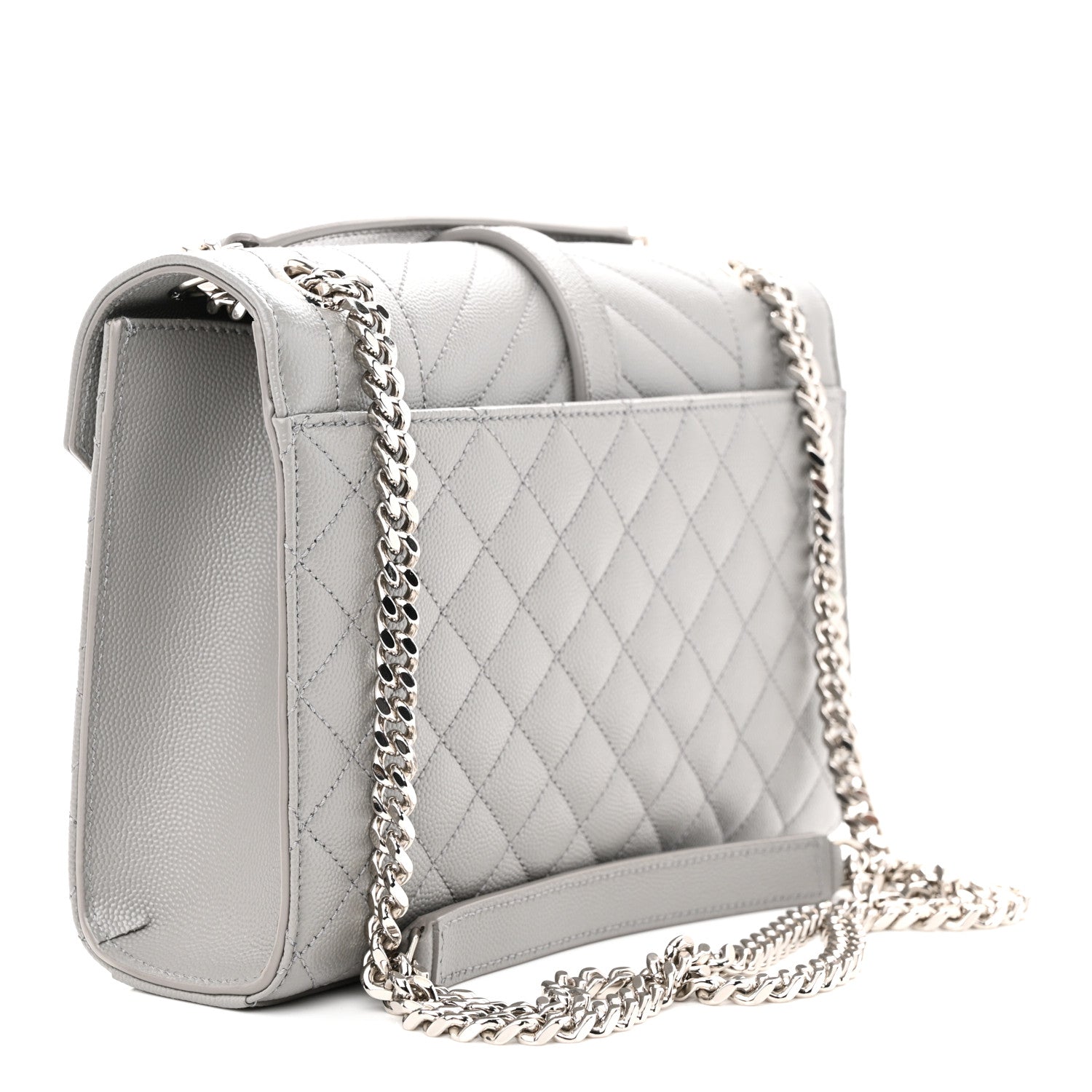 Saint Laurent Grain De Poudre Textured Mixed Matelasse Medium Triquilt Monogram Satchel New Stone 3 of 10