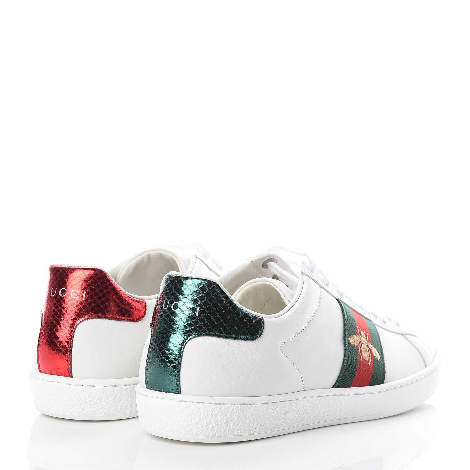 Gucci Calfskin Ayers Bee Embroidered Womens Ace Sneakers 38 White Green 4 of 9