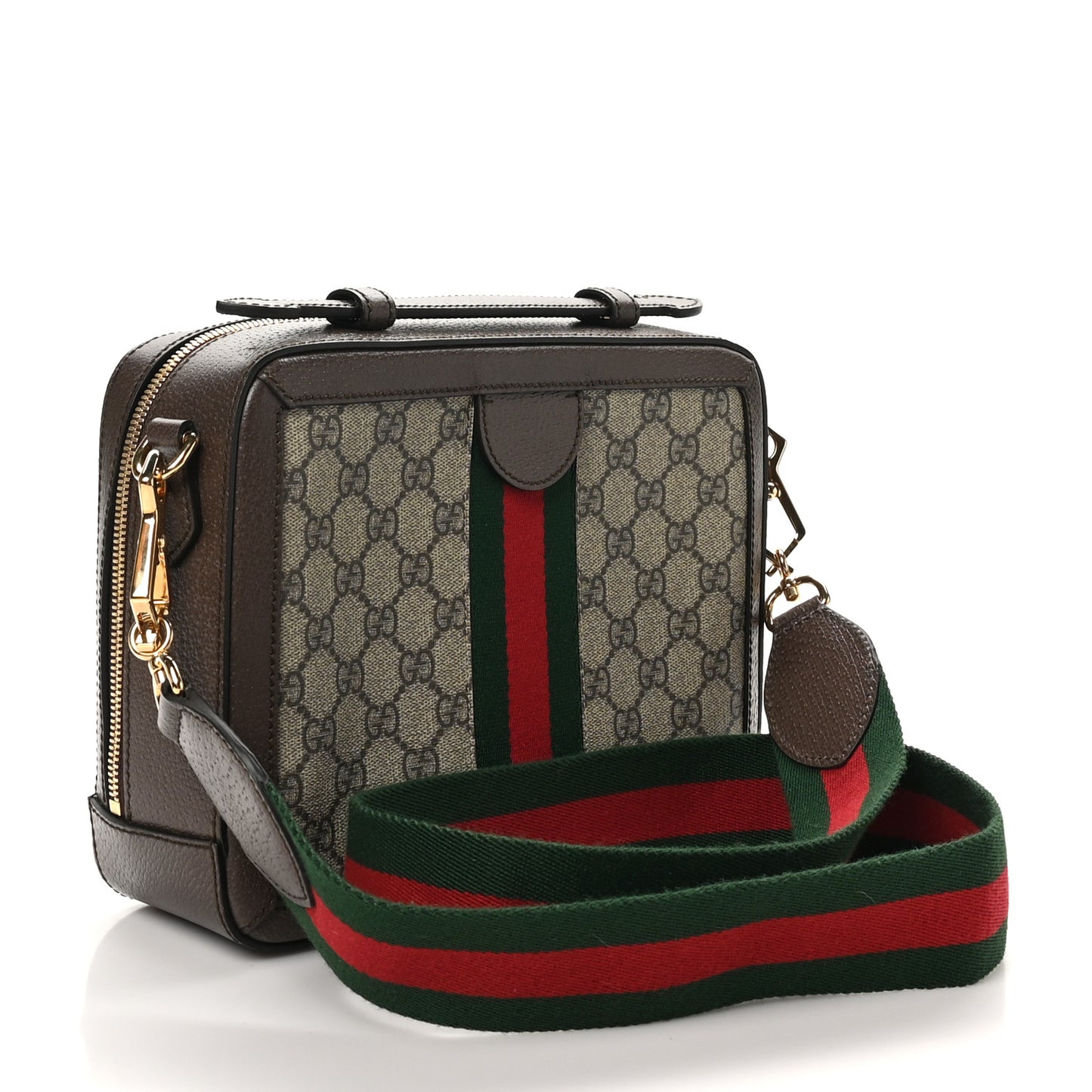 GG Supreme Monogram Web Small Ophidia Top Handle Shoulder Bag Brown