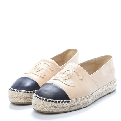 Chanel Lambskin CC Espadrilles 38 Beige Black 3 of 10